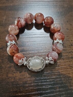 Red Strawberry Quartz Beaded Bracelet with Silver Accent
